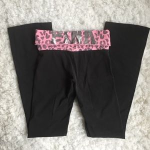 PINK Black Yoga Pants Pink Foldover Waistband